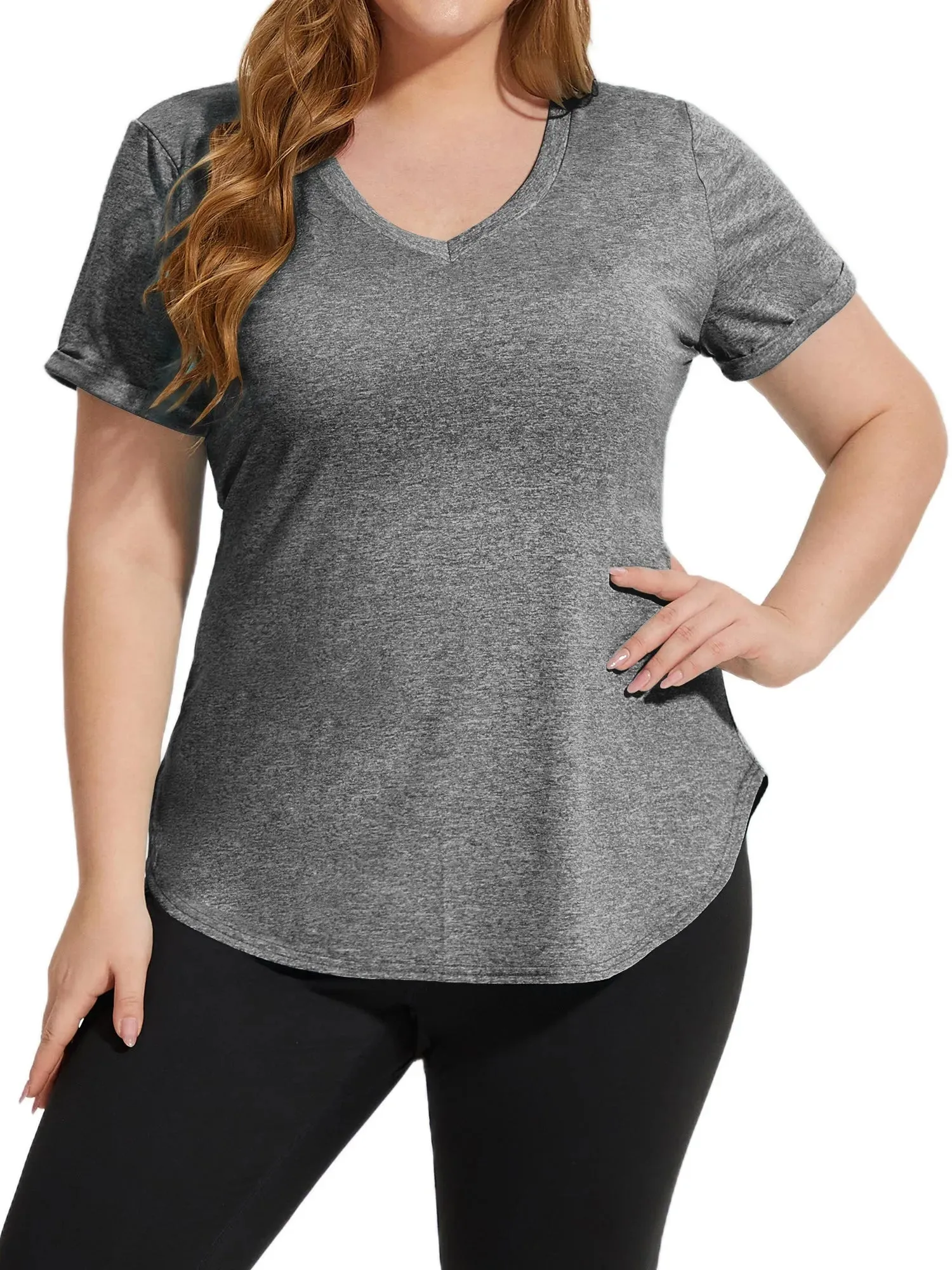 Solid V-neck Sporty T-Shirt