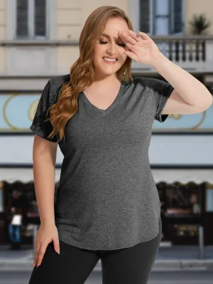 Solid V-neck Sporty T-Shirt