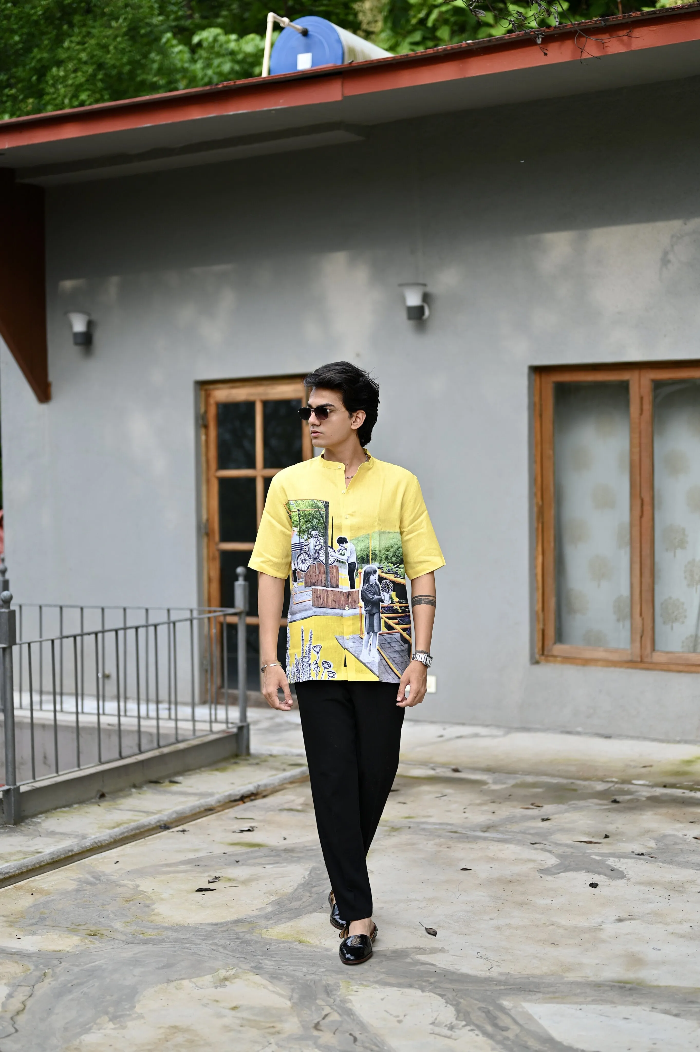 Sunshine Shades : Vibrant Yellow Hues Pure Linen Shirt