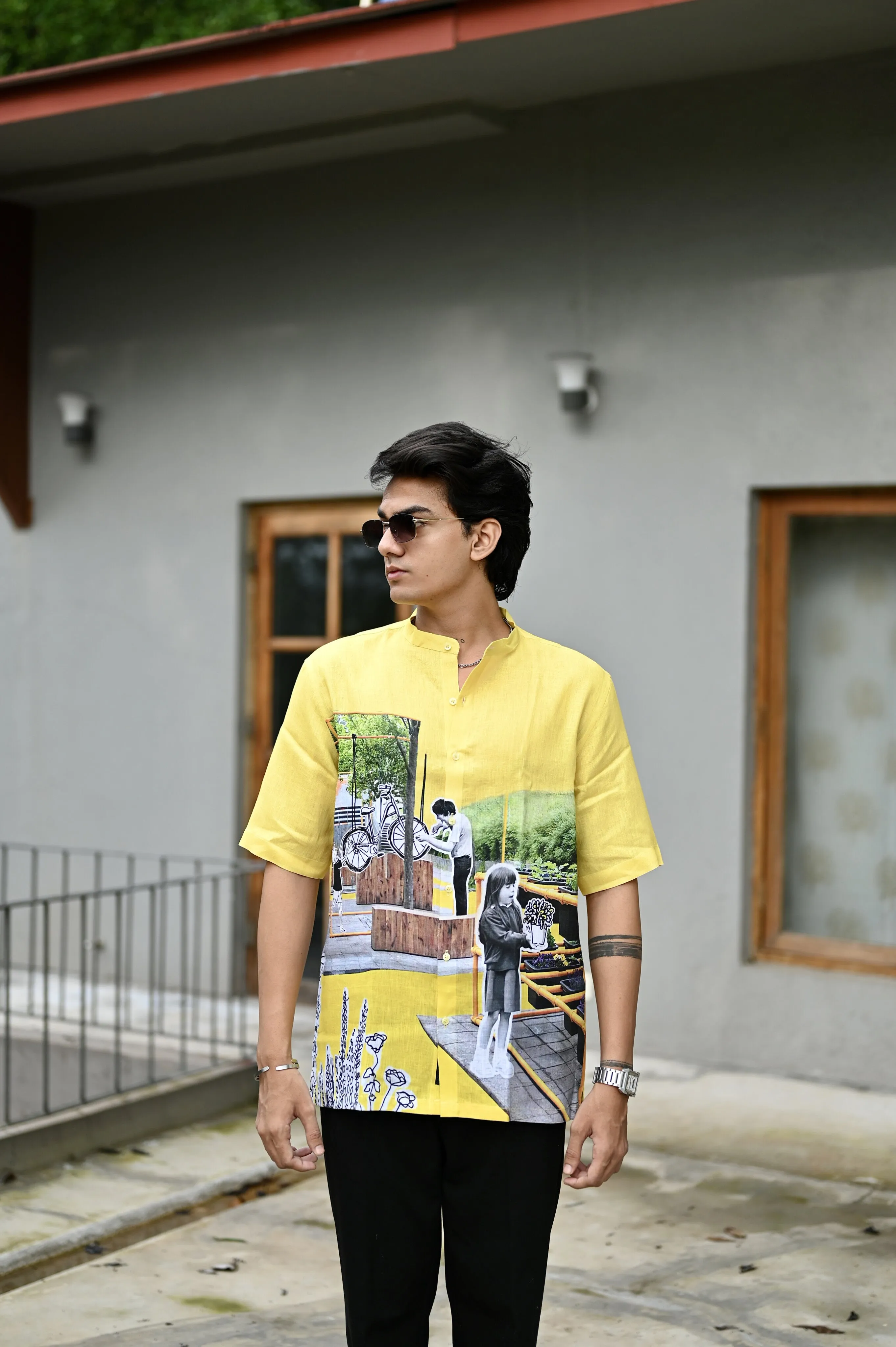 Sunshine Shades : Vibrant Yellow Hues Pure Linen Shirt