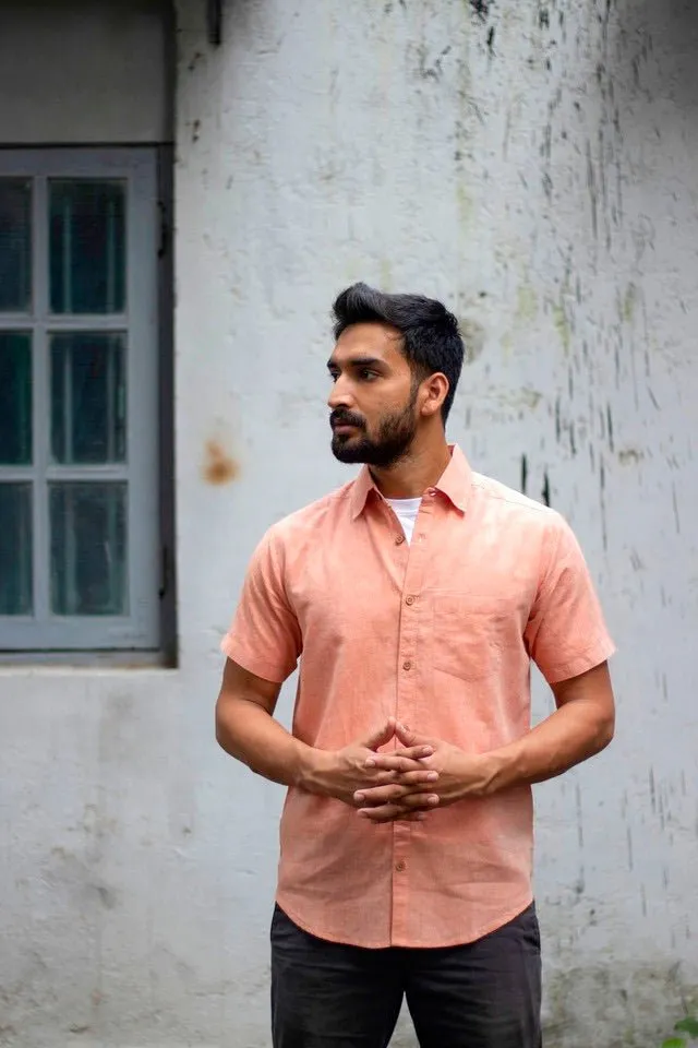 TENCEL™ Lyocell-Linen Half Sleeve Shirt in Rust Orange
