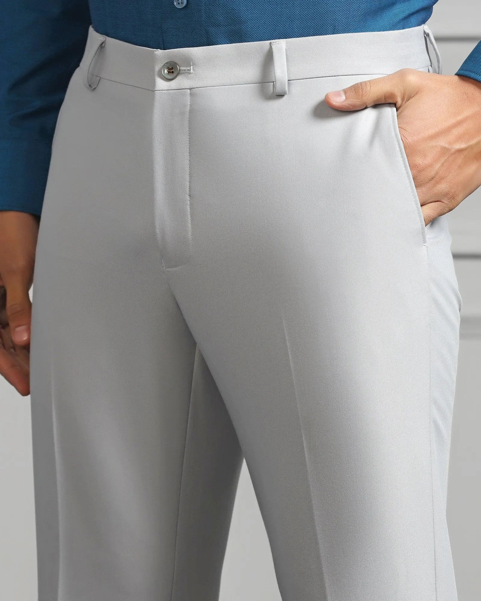 Three Piece Light Grey Solid Formal Suit - Raylit