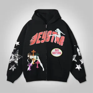 Vintage No Heater Graphic Hip Hop Oversized Zip Up Hoodie