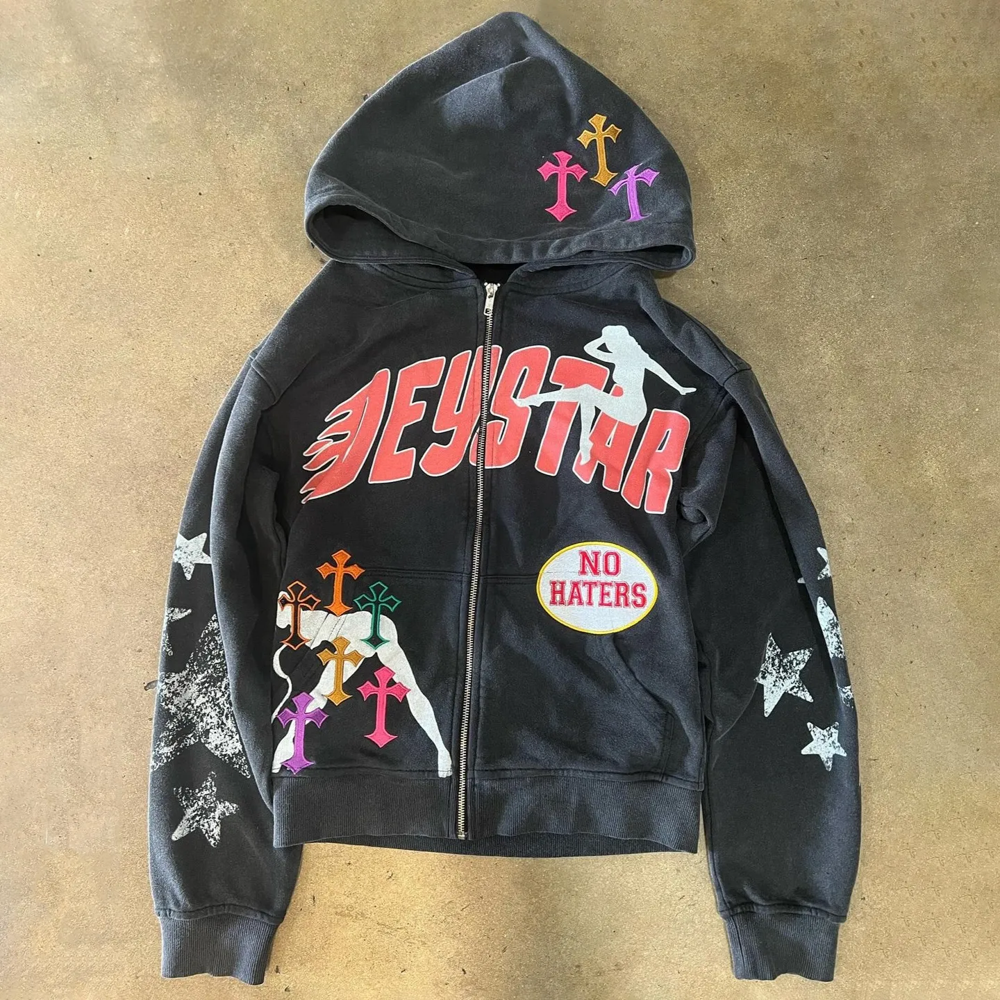 Vintage No Heater Graphic Hip Hop Oversized Zip Up Hoodie
