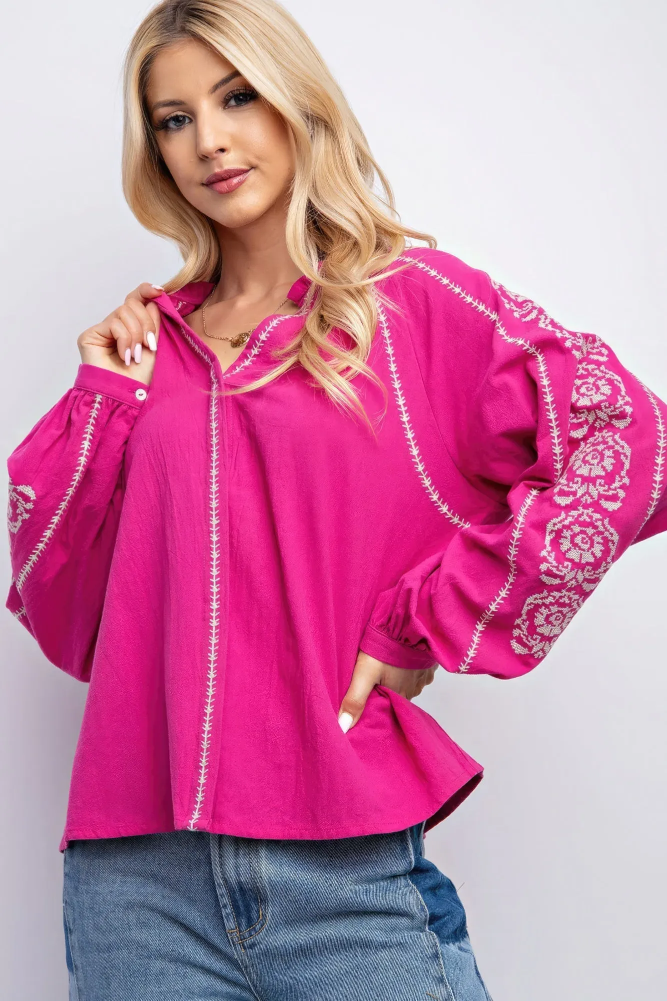 Women's Linen Gauze Embroidered Top