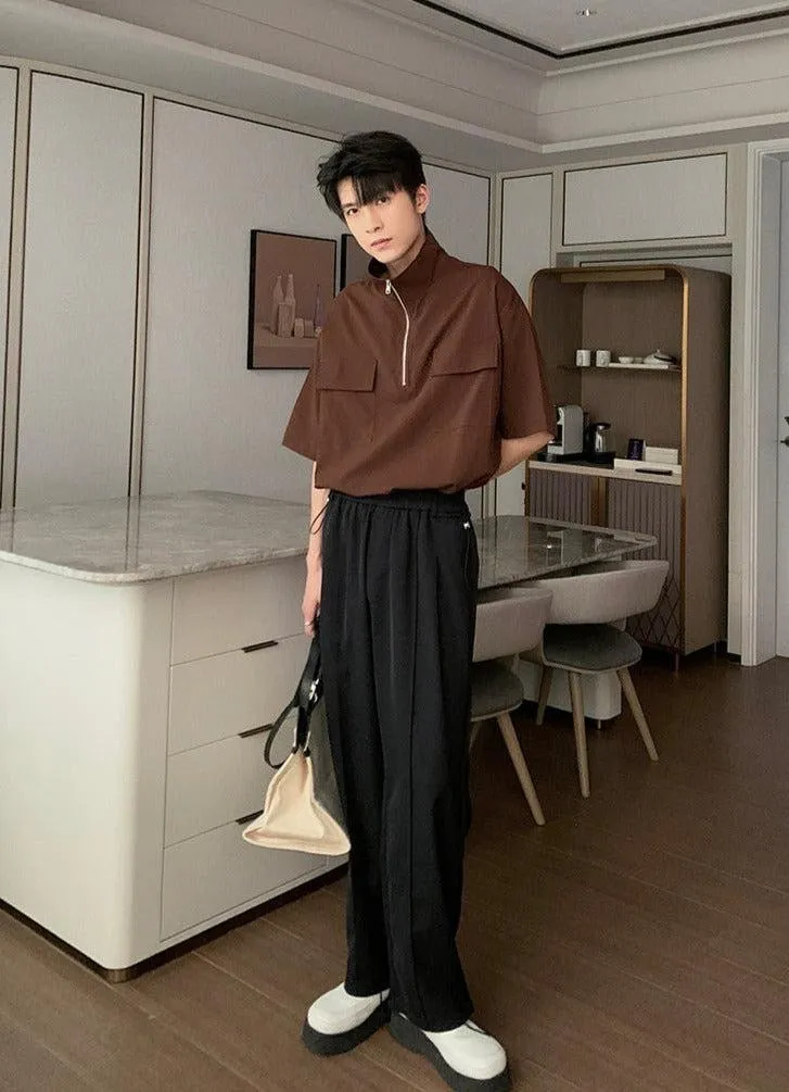 Zip Up High Neck Short Sleeve Shirt