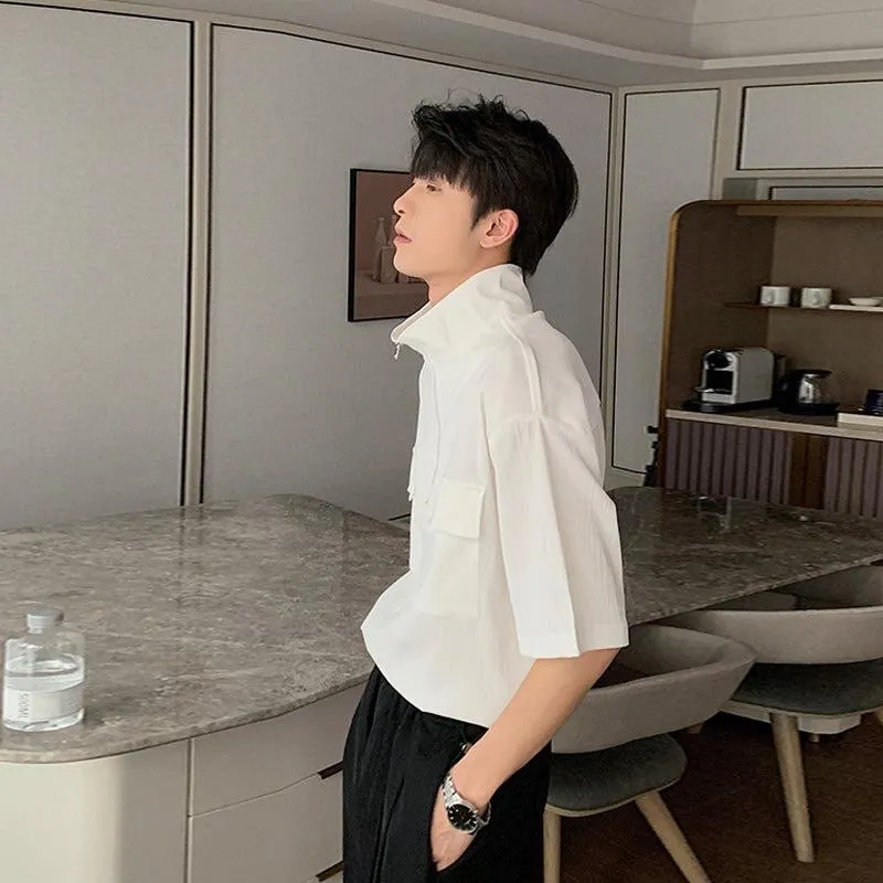 Zip Up High Neck Short Sleeve Shirt