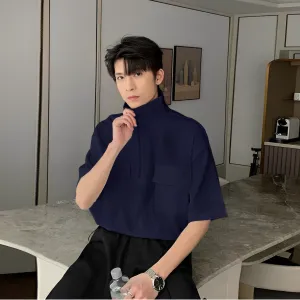 Zip Up High Neck Short Sleeve Shirt